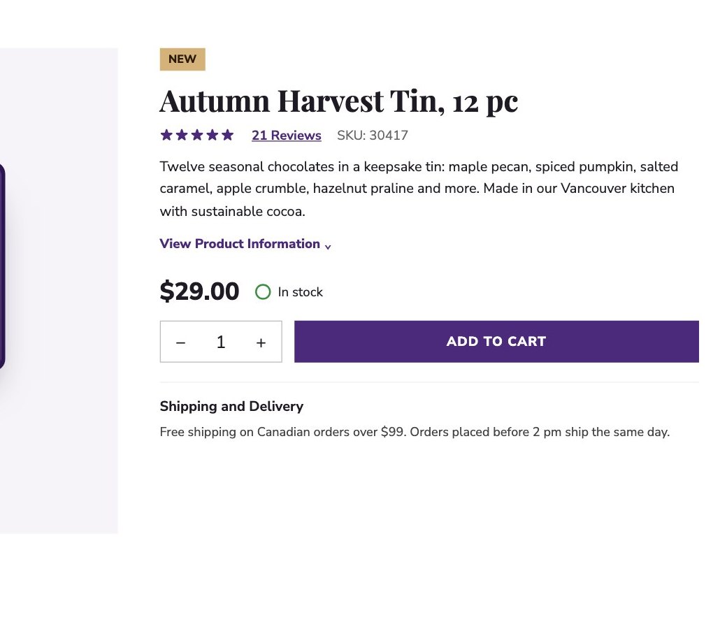 The product page before the change