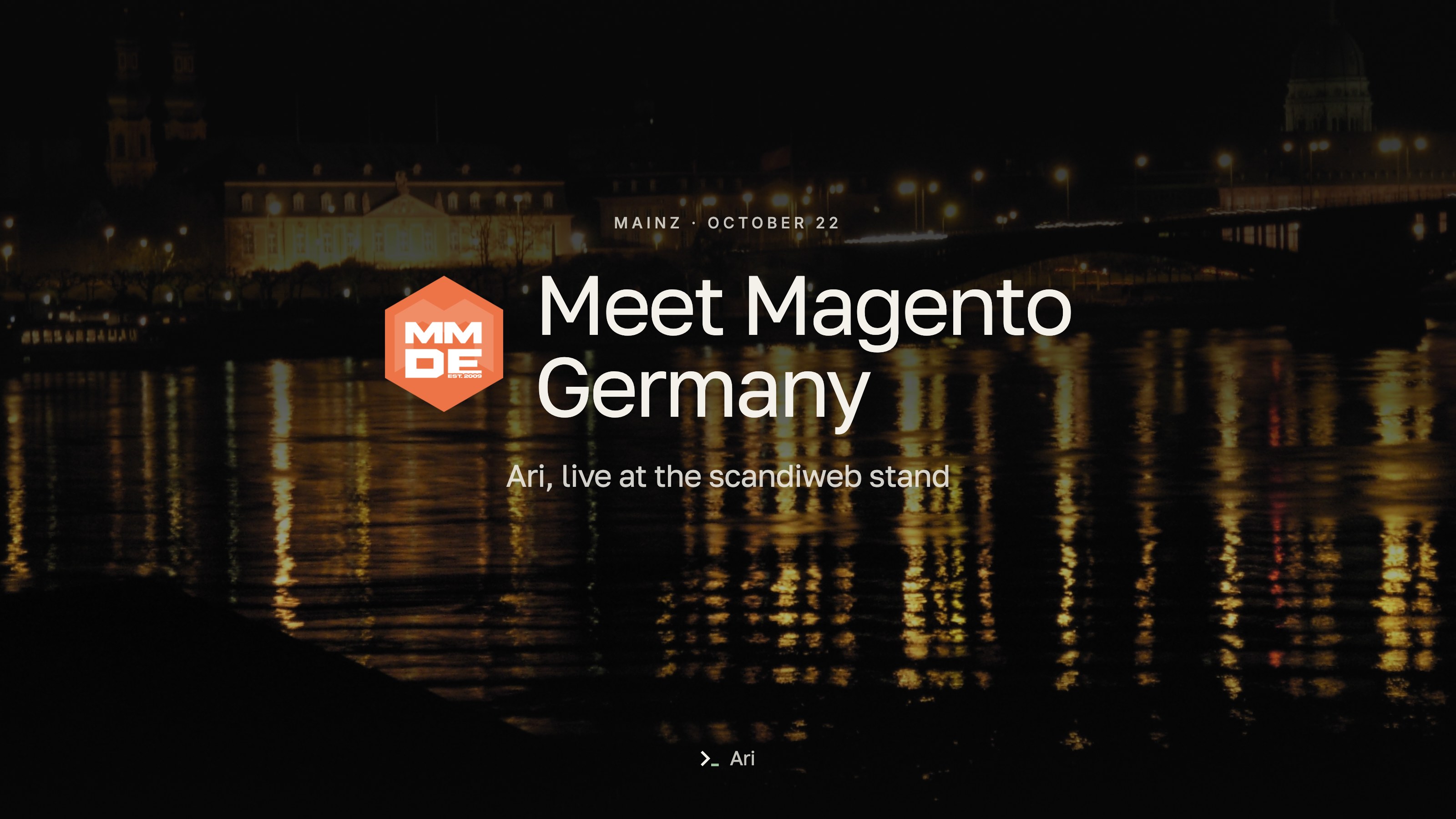 Meet Magento Germany, Mainz, October 22, over the Rhine at night