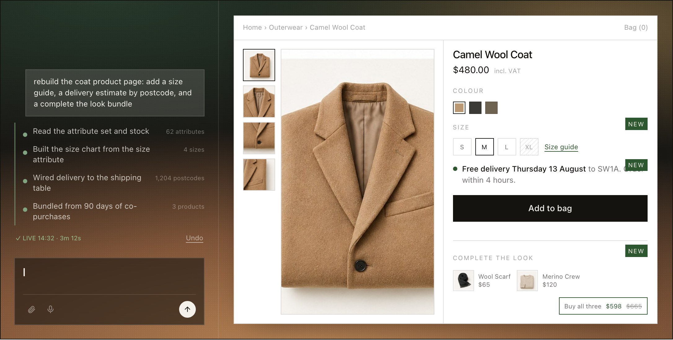 A request, and the product page it produced